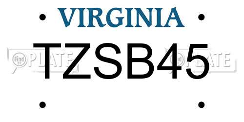 TZSB45 Virginia License Plate