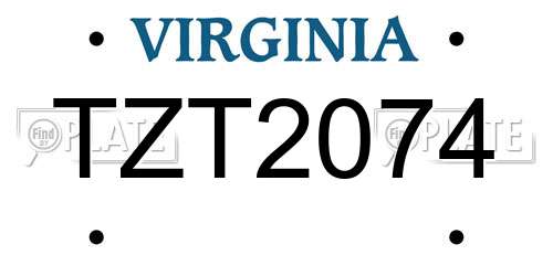 TZT2074 Virginia License Plate