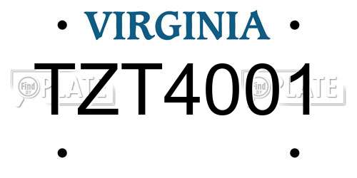 TZT4001 Virginia License Plate