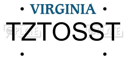 TZTOSST Virginia License Plate