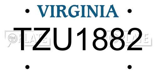 TZU1882 Virginia License Plate