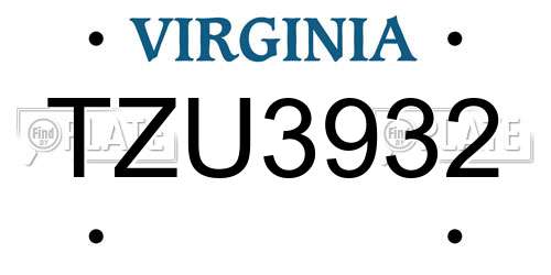 TZU3932 Virginia License Plate