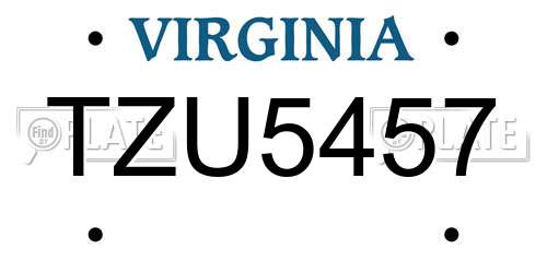 TZU5457 Virginia License Plate