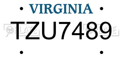 TZU7489 Virginia License Plate