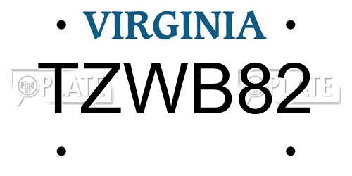 TZWB82 Virginia License Plate