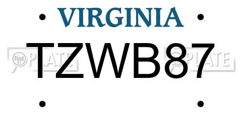 TZWB87 Virginia License Plate