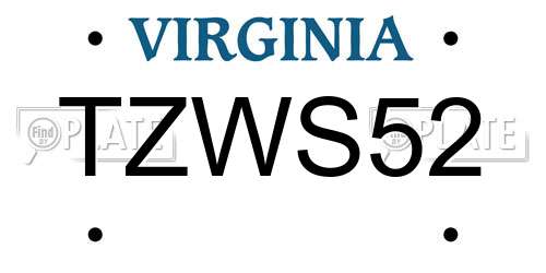 TZWS52 Virginia License Plate