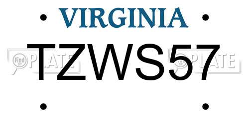 TZWS57 Virginia License Plate