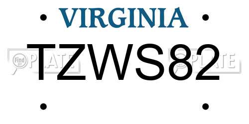 TZWS82 Virginia License Plate