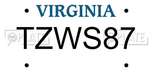 TZWS87 Virginia License Plate