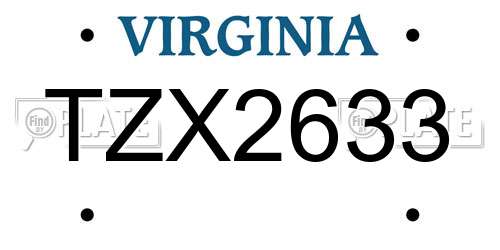 TZX2633 Virginia License Plate