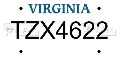 TZX4622 Virginia License Plate
