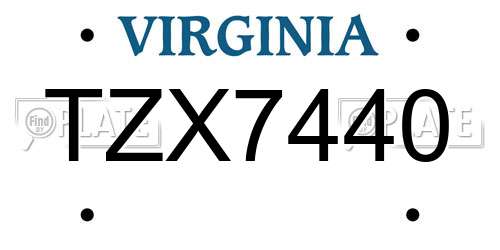 TZX7440 Virginia License Plate
