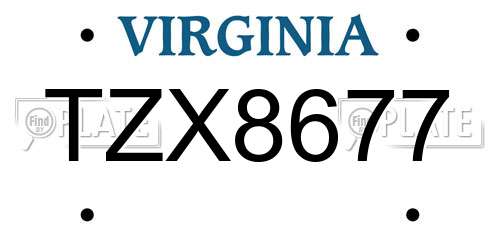 TZX8677 Virginia License Plate