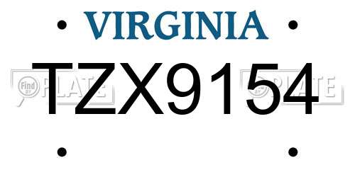TZX9154 Virginia License Plate