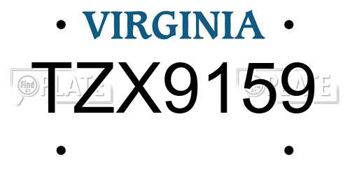 TZX9159 Virginia License Plate