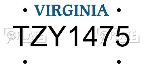 TZY1475 Virginia License Plate