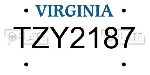 TZY2187 Virginia License Plate