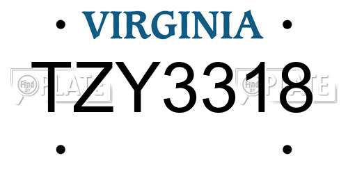 TZY3318 Virginia License Plate