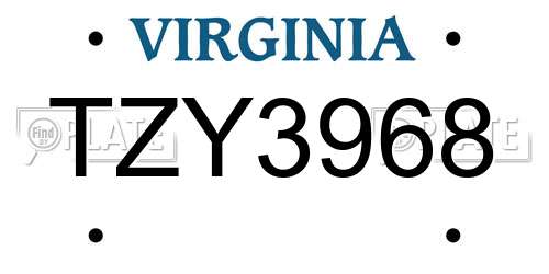 TZY3968 Virginia License Plate