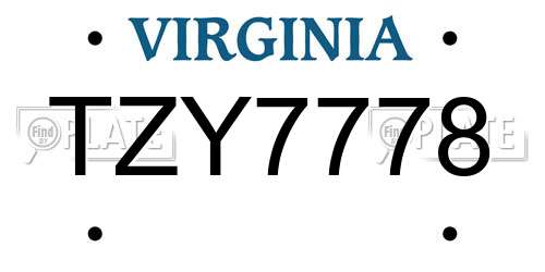 TZY7778 Virginia License Plate