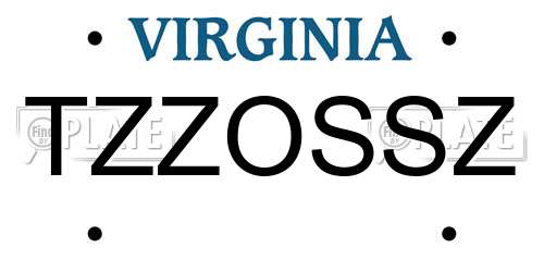 TZZOSSZ Virginia License Plate