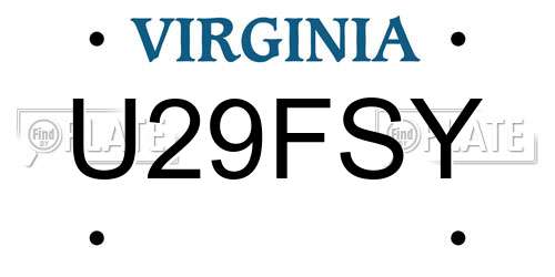 U29FSY Virginia License Plate