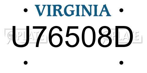 U76508D Virginia License Plate