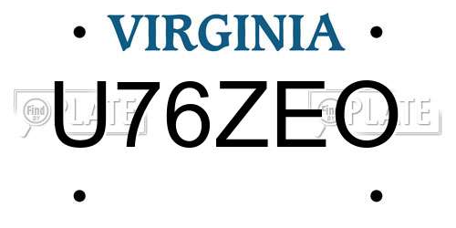 U76ZEO Virginia License Plate