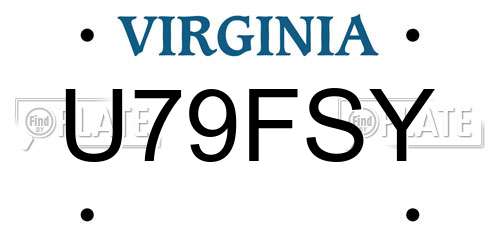 U79FSY Virginia License Plate
