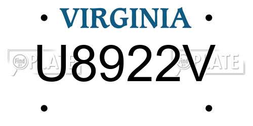 U8922V Virginia License Plate