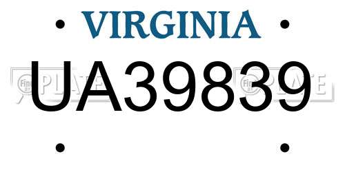 UA39839 Virginia License Plate