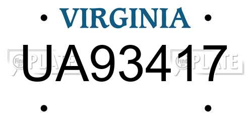 UA93417 Virginia License Plate