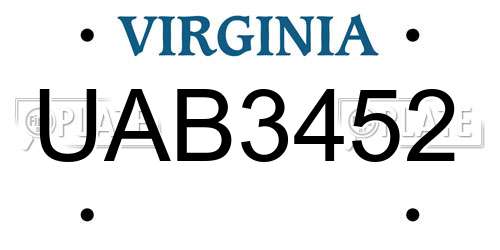 UAB3452 Virginia License Plate