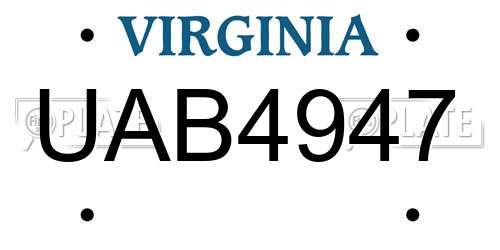 UAB4947 Virginia License Plate