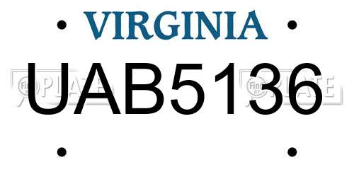 UAB5136 Virginia License Plate