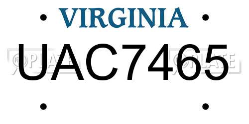 UAC7465 Virginia License Plate