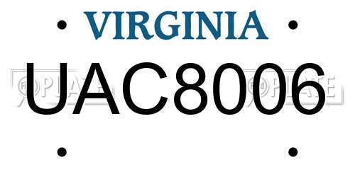 UAC8006 Virginia License Plate