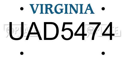 UAD5474 Virginia License Plate