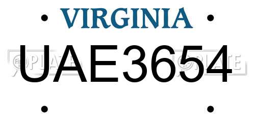 UAE3654 Virginia License Plate