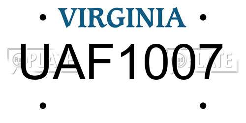 UAF1007 Virginia License Plate