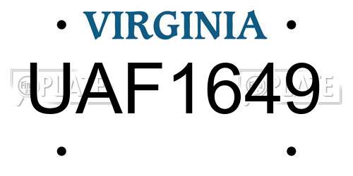 UAF1649 Virginia License Plate