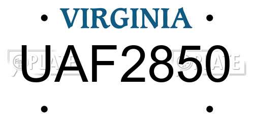 UAF2850 Virginia License Plate