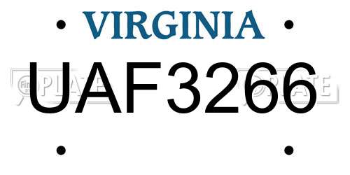 UAF3266 Virginia License Plate