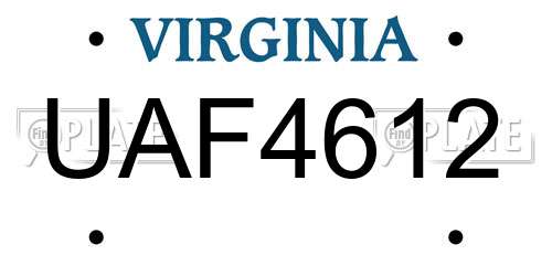 UAF4612 Virginia License Plate