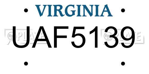 UAF5139 Virginia License Plate