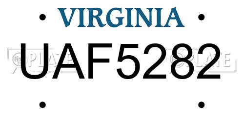 UAF5282 Virginia License Plate