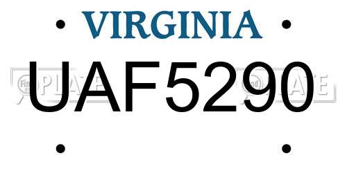 UAF5290 Virginia License Plate
