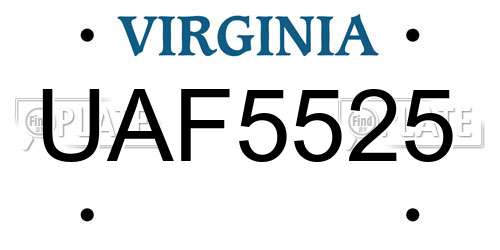 UAF5525 Virginia License Plate