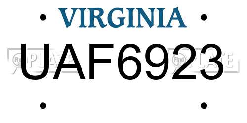 UAF6923 Virginia License Plate